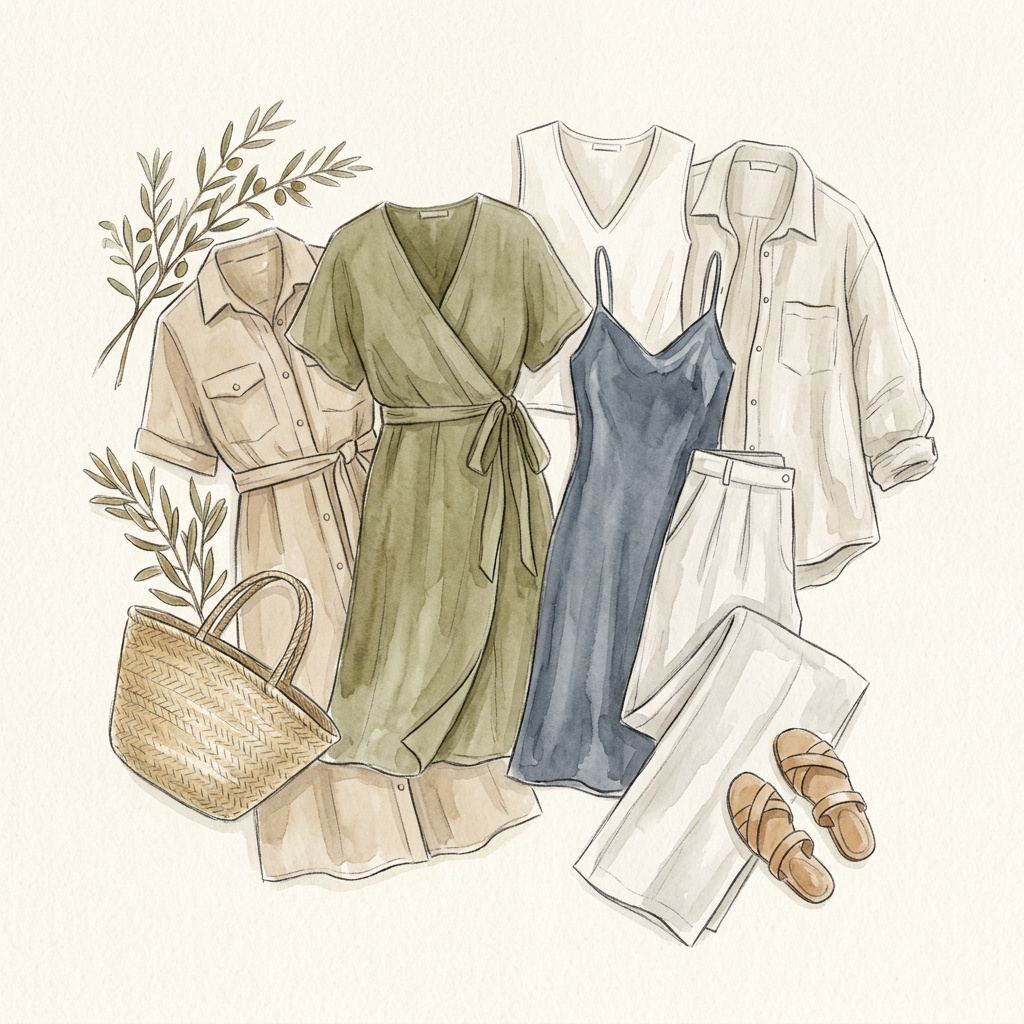 A women's watercolor capsule wardrobe